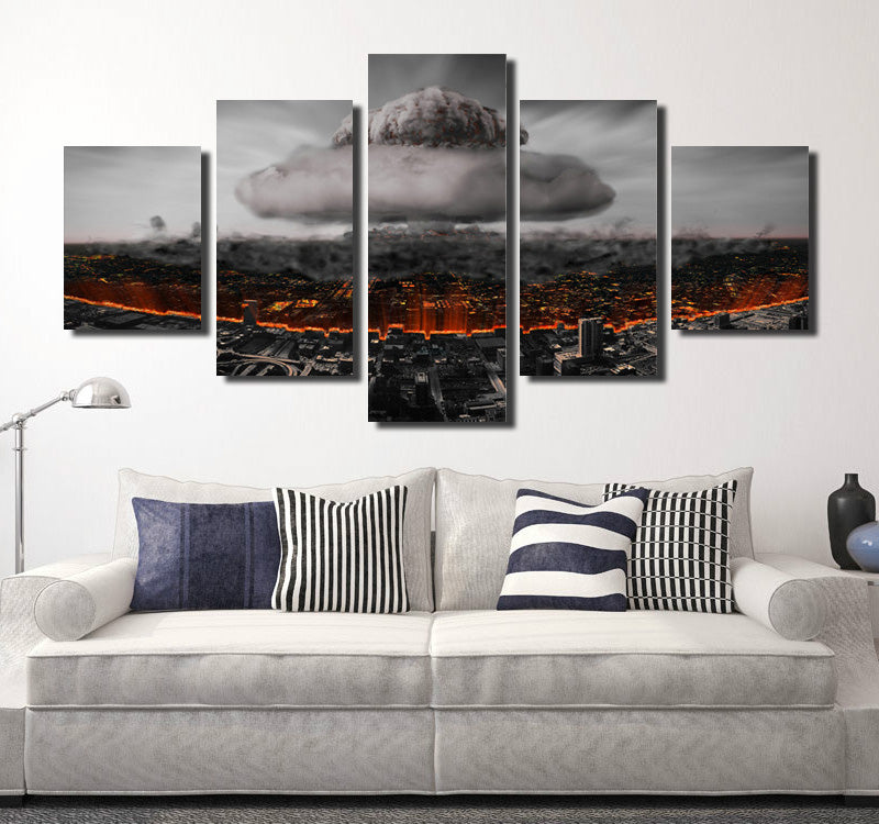 5 Panel Poster City Nuclear Explosion Print Picture-064 (1)