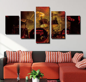  5 Panel Rock Music Jazz Drum Kit Canvas Prints- 075(4)