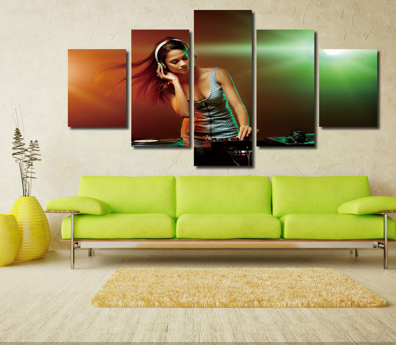 5 Panel Sexy DJ Girl Print Picture Canvas Wall Decor Art -068 (1)