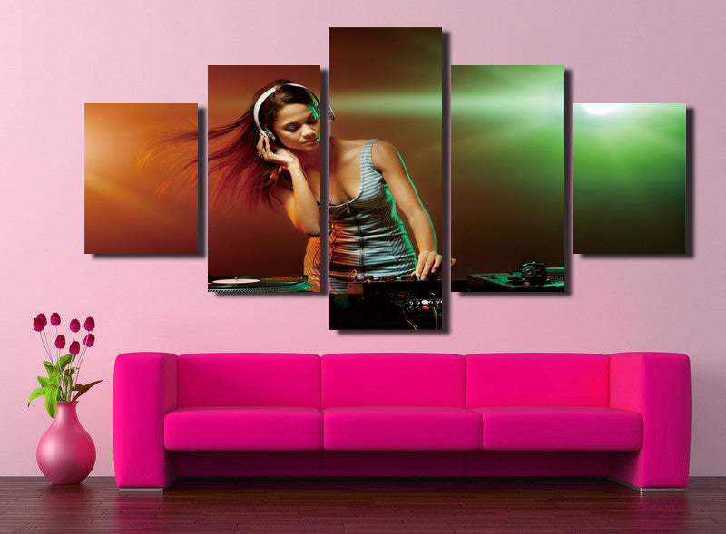 5 Panel Sexy DJ Girl Print Picture Canvas Wall Decor Art -068 (2)