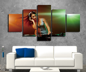 5 Panel Sexy DJ Girl Print Picture Canvas Wall Decor Art -068 (3)