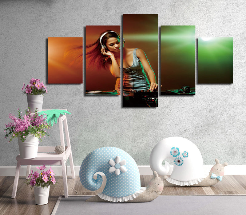 5 Panel Sexy DJ Girl Print Picture Canvas Wall Decor Art -068 (4)
