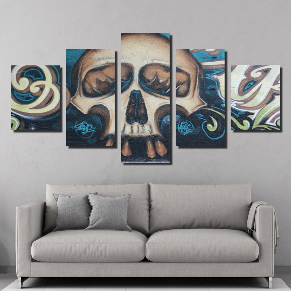 5 Panel Skull Skeleton Canvas Painting Prints-036 (1)