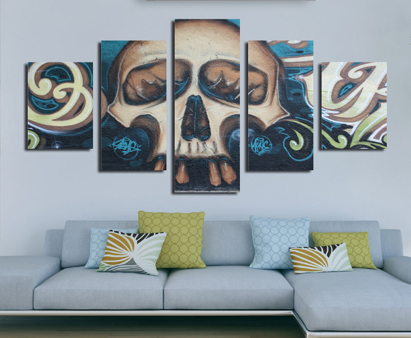 5 Panel Skull Skeleton Canvas Painting Prints-036 (4)