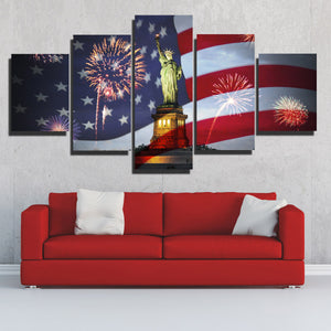 5 Panel Statue of Liberty and American Flag Fireworks Print Art-201 (4)
