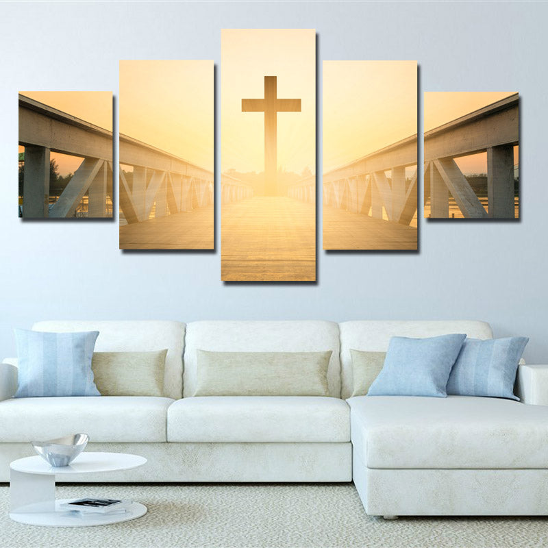 5 Panel Sunset Christian Cross Picture Canvas Prints Wall Art Poster-089 (2)