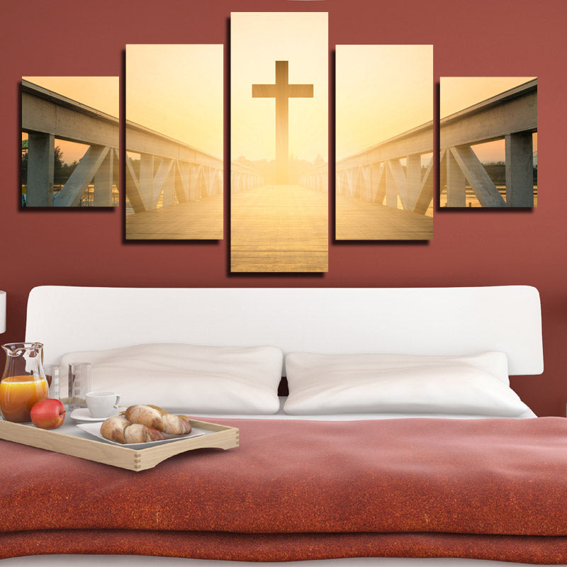 5 Panel Sunset Christian Cross Picture Canvas Prints Wall Art Poster-089 (3)