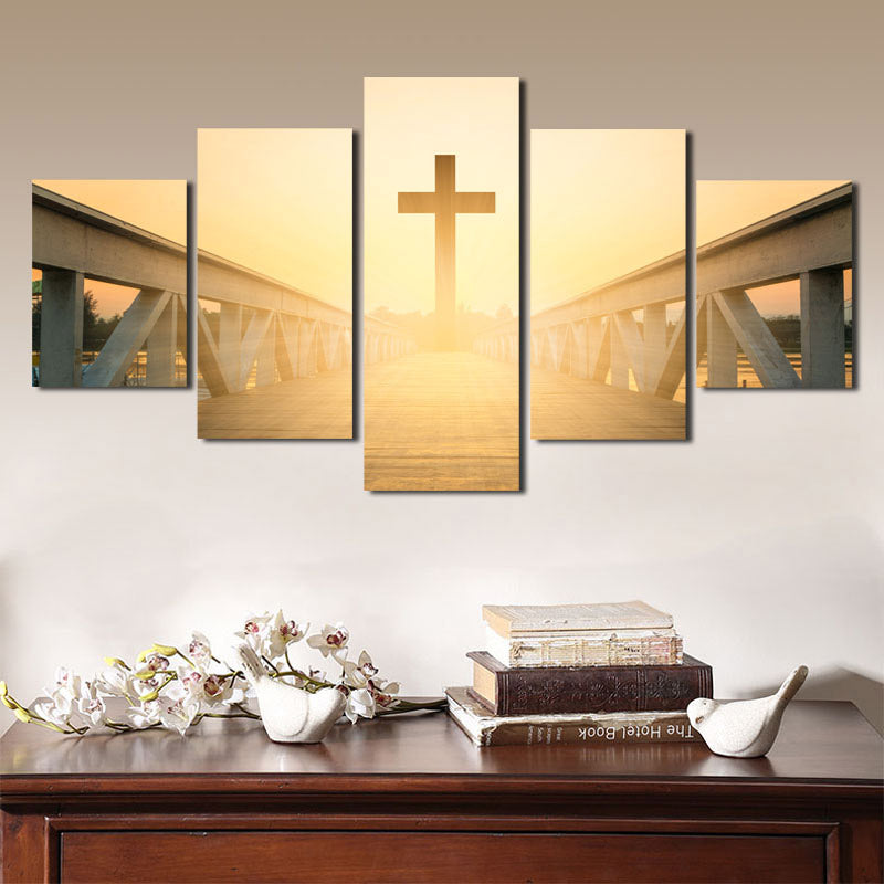 5 Panel Sunset Christian Cross Picture Canvas Prints Wall Art Poster-089 (4)