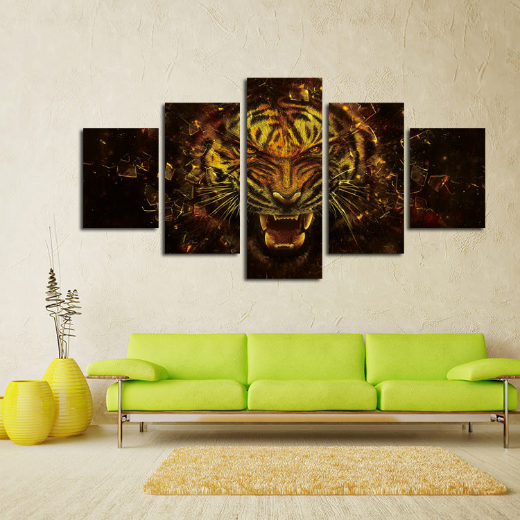 5 Panel Tiger Canvas Prints Painting Picture-043 (1)