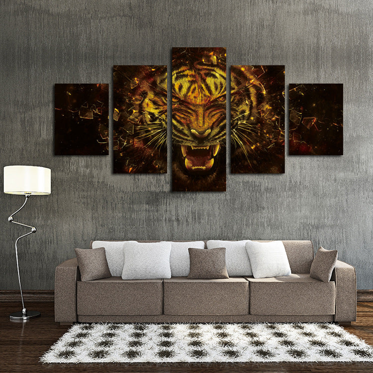 5 Panel Tiger Canvas Prints Painting Picture-043 (2)