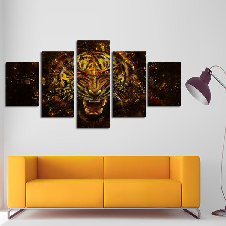 5 Panel Tiger Canvas Prints Painting Picture-043 (4)