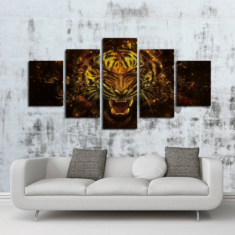 5 Panel Tiger Canvas Prints Painting Picture-043 (5)