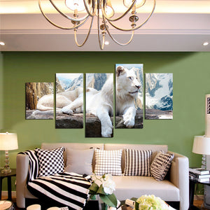 5 Panel White Lion Canvas Painting Animal Prints-030 (3)