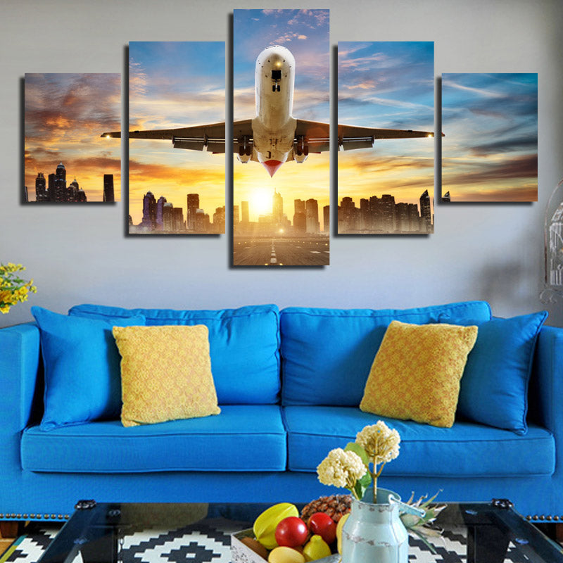 5 Piece Canvas Art Airplane take off Poster Painting Print-082 (1)