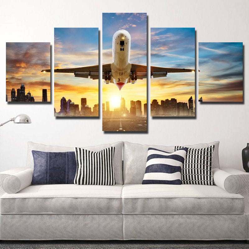5 Piece Canvas Art Airplane take off Poster Painting Print-082 (2)