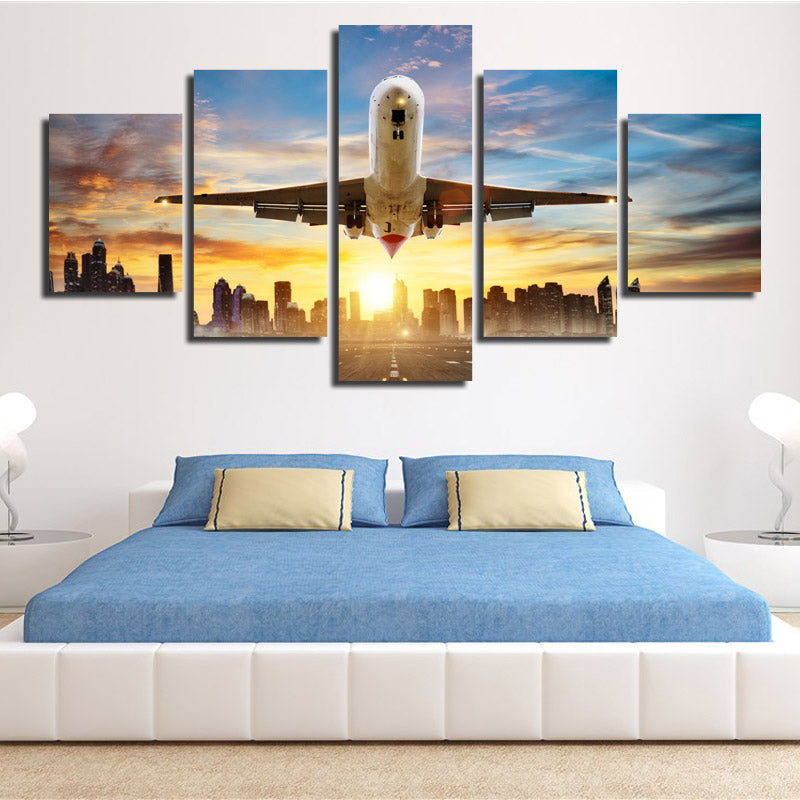 5 Piece Canvas Art Airplane take off Poster Painting Print-082 (3)
