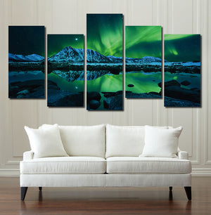 5 Piece HD Printed Painting Canvas Art Green Aurora Wall Picture- 073(1)