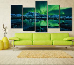 5 Piece HD Printed Painting Canvas Art Green Aurora Wall Picture- 073(2)