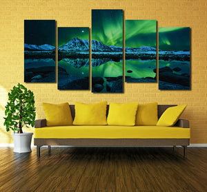 5 Piece HD Printed Painting Canvas Art Green Aurora Wall Picture- 073(3)