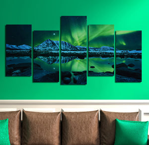 5 Piece HD Printed Painting Canvas Art Green Aurora Wall Picture- 073(4)