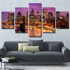 5 Piece New York Manhattan Brooklyn Bridge Night Landscape Canvas Prints Art-085 (2)