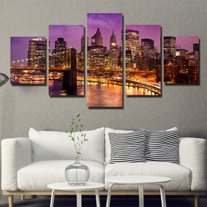 5 Piece New York Manhattan Brooklyn Bridge Night Landscape Canvas Prints Art-085 (3)