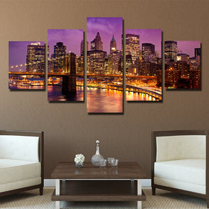 5 Piece New York Manhattan Brooklyn Bridge Night Landscape Canvas Prints Art-085 (4)