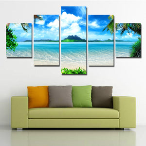 Beach Coco Tree View Canvas Picture 5 Panel Modern Prints Art-101 (1)