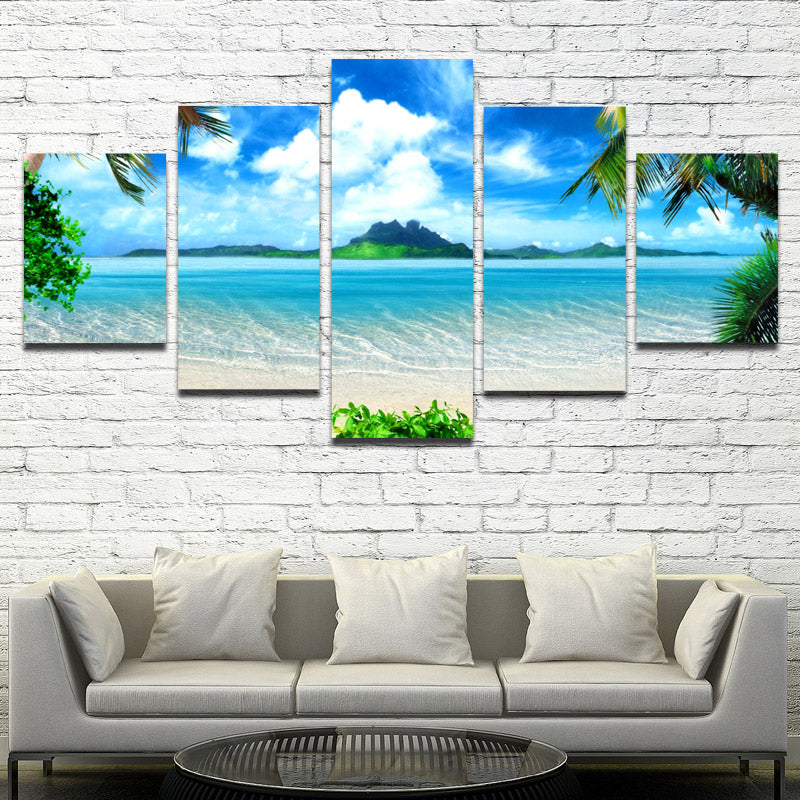 Beach Coco Tree View Canvas Picture 5 Panel Modern Prints Art-101 (2)