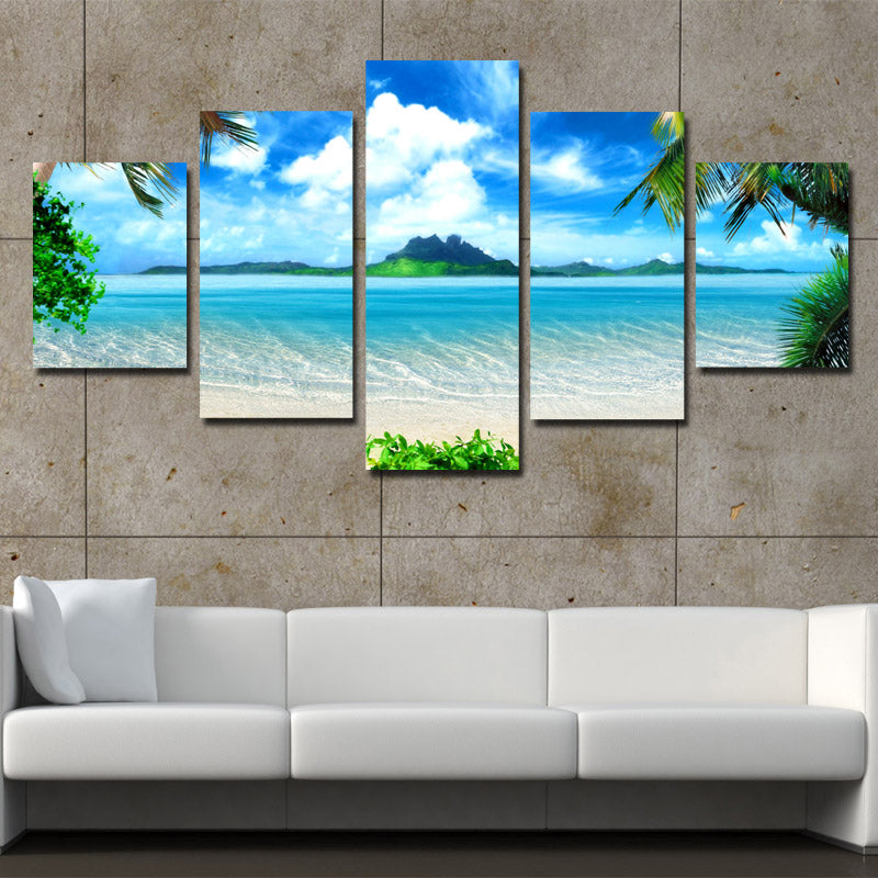 Beach Coco Tree View Canvas Picture 5 Panel Modern Prints Art-101 (3)