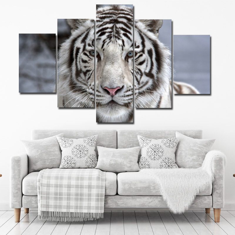 Black White Tiger Canvas Art Print Picture 5 Piece Animal Painting-125 (1)