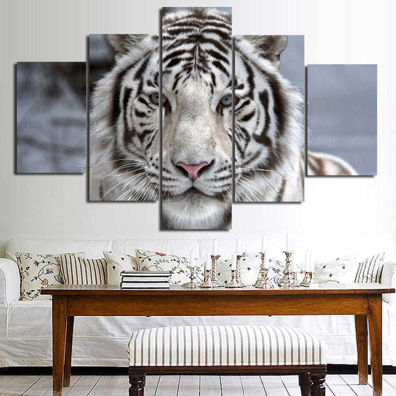 Black White Tiger Canvas Art Print Picture 5 Piece Animal Painting-125 (2)