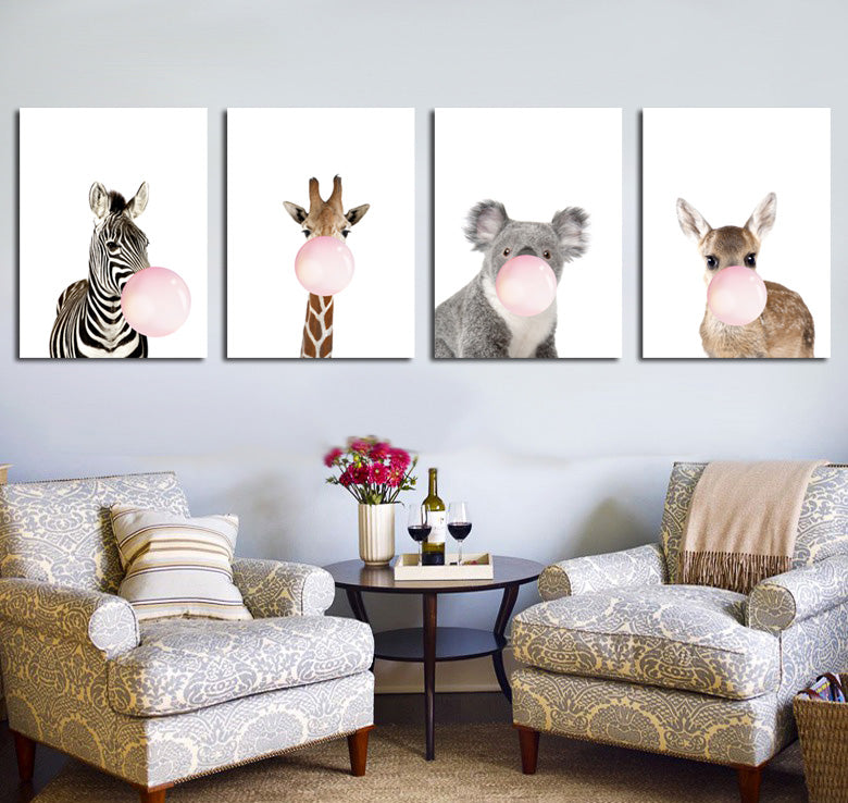 Chewing Gum Animal Hippie Kangaroo Zebra Koala Canvas Art Print-018 (1)