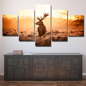 Deer Canvas Print 5 Panel Sunrise Scenery Painting-114 (2)