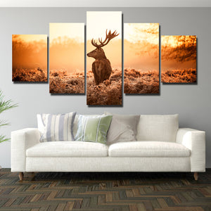 Deer Canvas Print 5 Panel Sunrise Scenery Painting-114 (3)