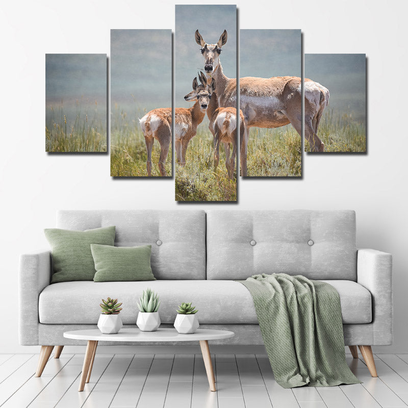 Deer Family Canvas Painting 5 Panel Animal Print Picture Poster-128 (1)