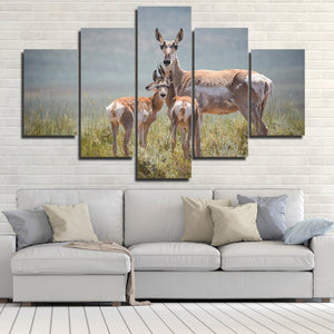 Deer Family Canvas Painting 5 Panel Animal Print Picture Poster-128 (2)