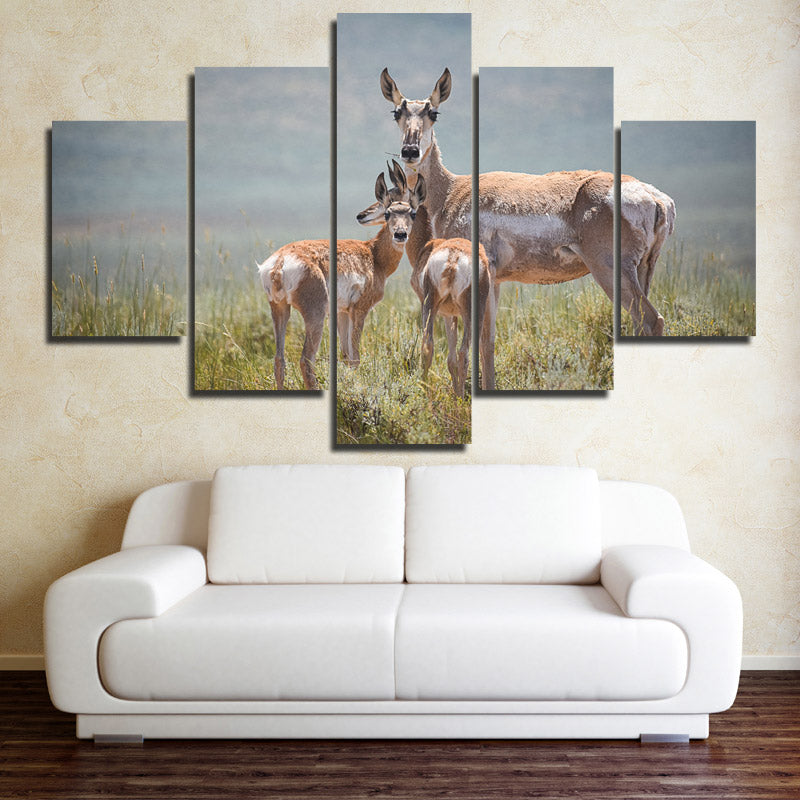 Deer Family Canvas Painting 5 Panel Animal Print Picture Poster-128 (3)