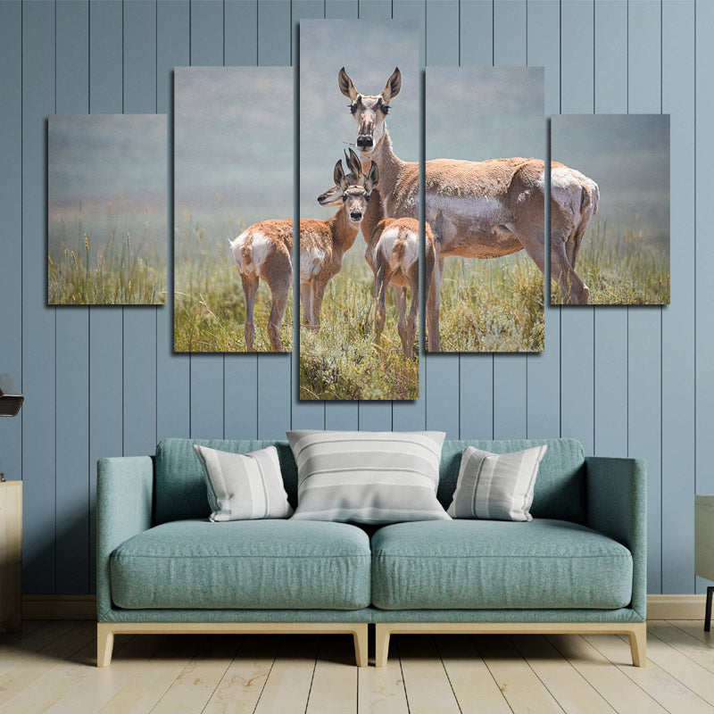 Deer Family Canvas Painting 5 Panel Animal Print Picture Poster-128 (4)