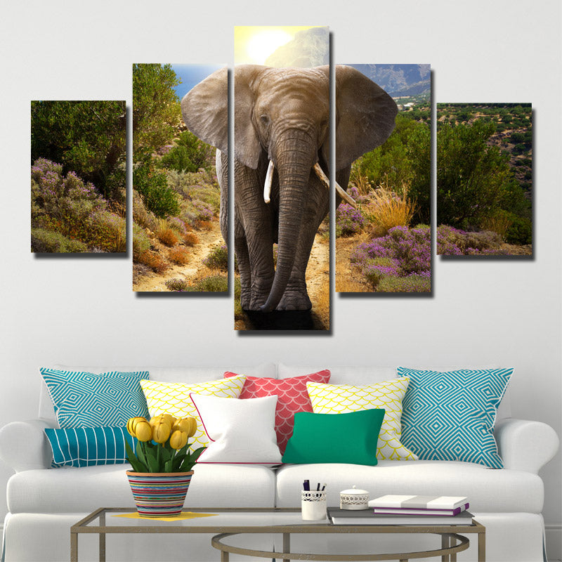 Home Decor Print Picture 5 Panel Animal Elephant Canvas Art-107 (1)