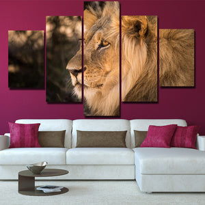   Lion Staring Print Picture 5 Panel Wall Art Animal Canvas Painting-123 (2)
