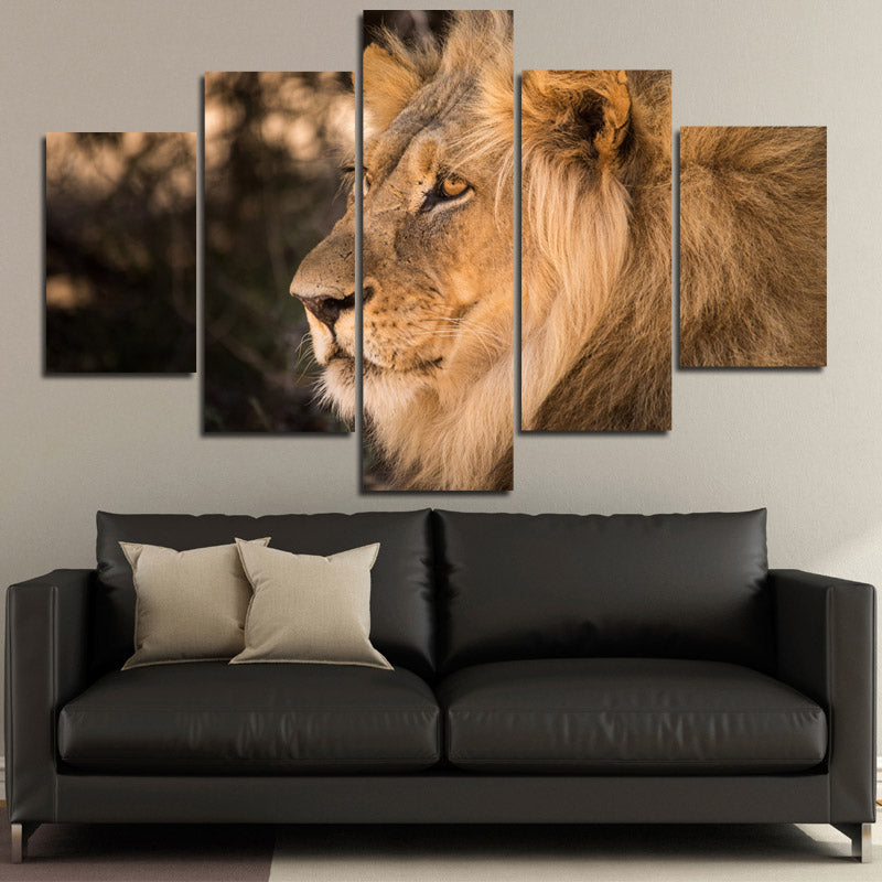   Lion Staring Print Picture 5 Panel Wall Art Animal Canvas Painting-123 (3)