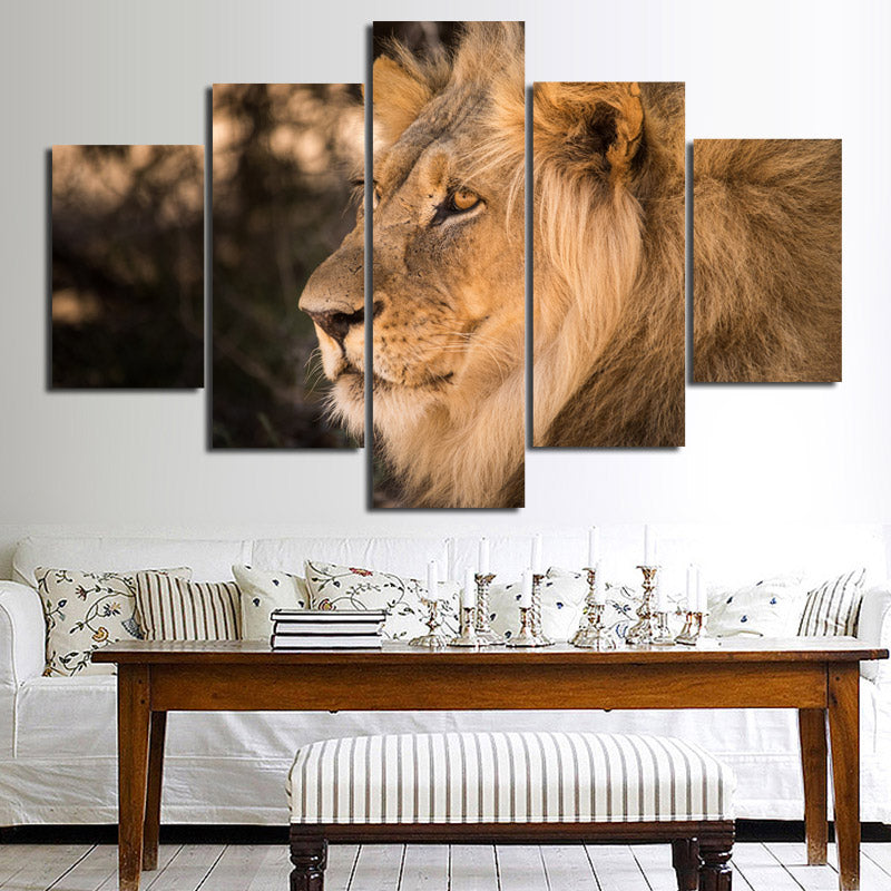   Lion Staring Print Picture 5 Panel Wall Art Animal Canvas Painting-123 (4)
