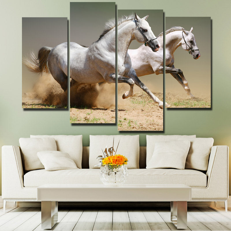 Running Horse Picture 4 Panel Animal Canvas Print Poster Wall Decor Art-135 (1)