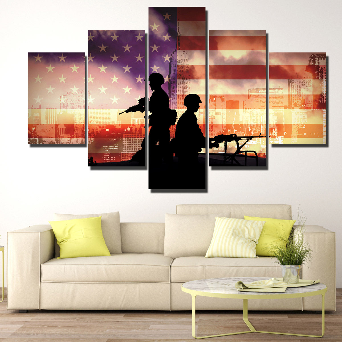 Soldier in New York 5 Piece America Flag Silhouettes Canvas Print-172 (1)