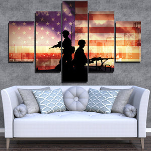 Soldier in New York 5 Piece America Flag Silhouettes Canvas Print-172 (2)