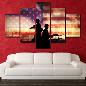 Soldier in New York 5 Piece America Flag Silhouettes Canvas Print-172 (3)