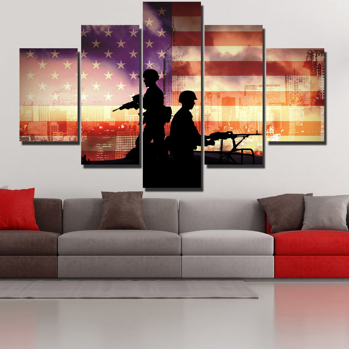 Soldier in New York 5 Piece America Flag Silhouettes Canvas Print-172 (4)