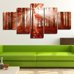 Sunshine Red Forest Canvas Painting 5 Panel Print Wall Art Picture Decor-118 (1)