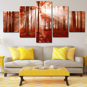 Sunshine Red Forest Canvas Painting 5 Panel Print Wall Art Picture Decor-118 (3)